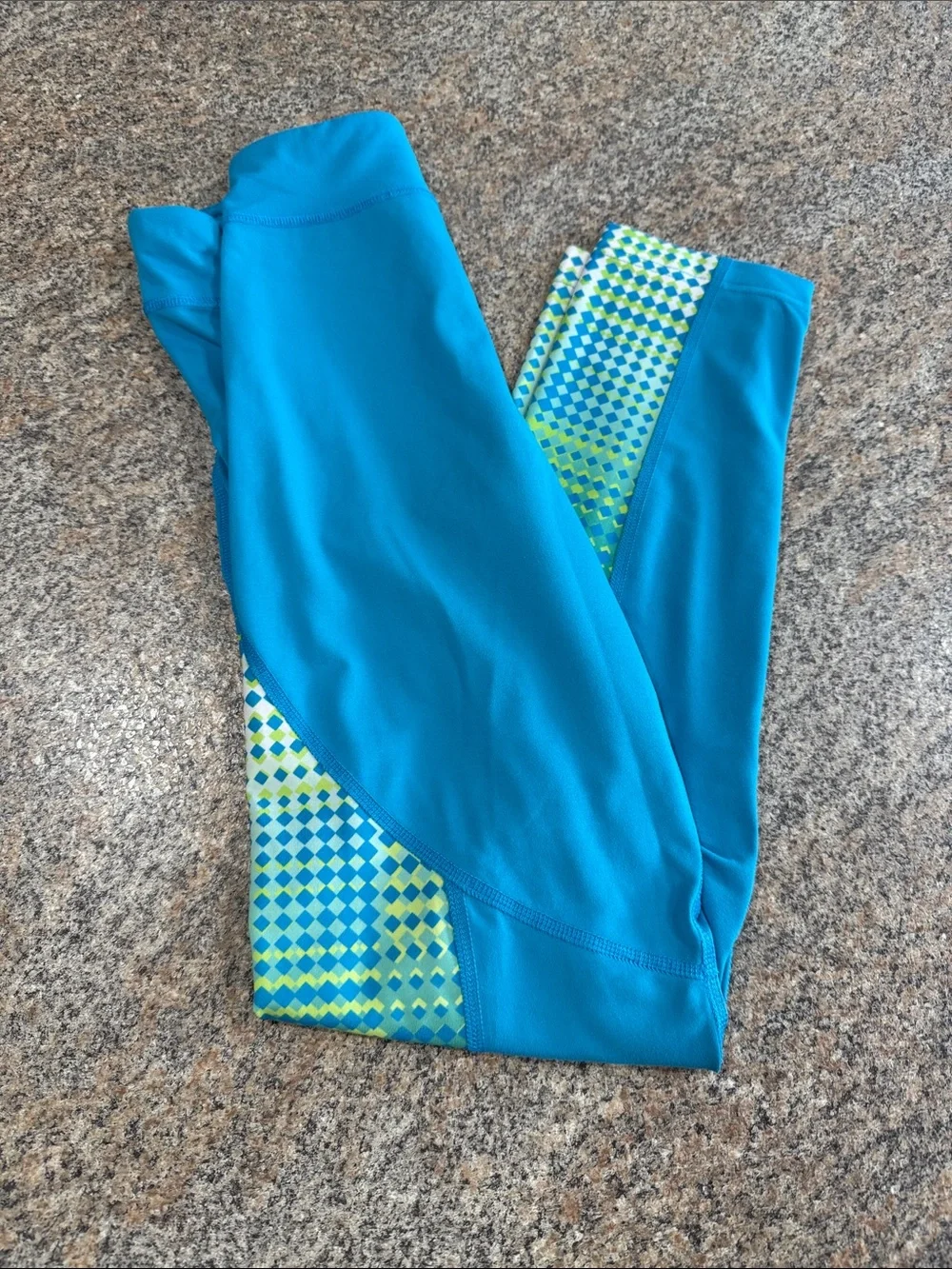 Spyder Teal Girls' Athletic Leggings with Green Accent Panels size small/medium